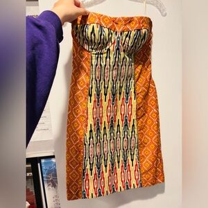 RACHEL Roy Strapless Orange and Cream Dress